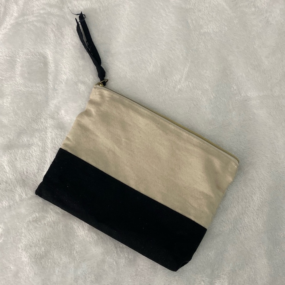Black and pale colourblock beige cosmetics pouch
